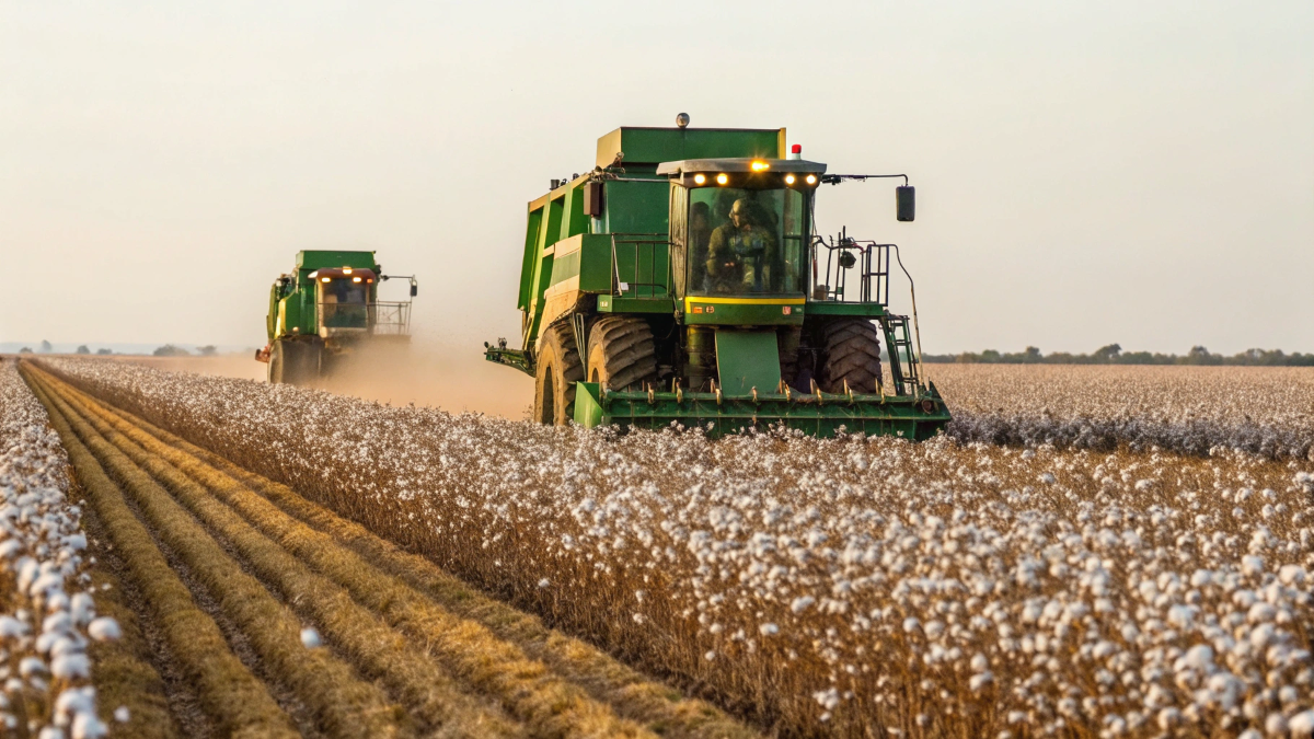 Commercial John Deere Cotton Picking Equipment In Field